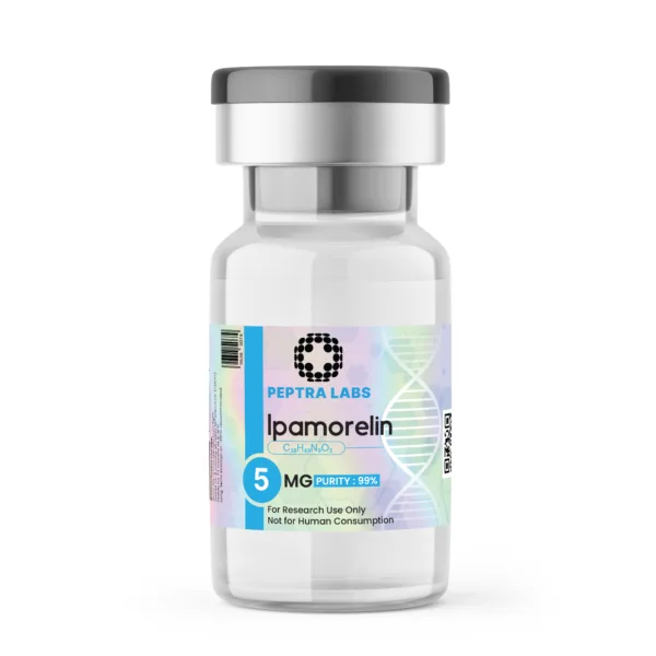 Ipamorelin 5mg research vial, sealed, labelled, research use only