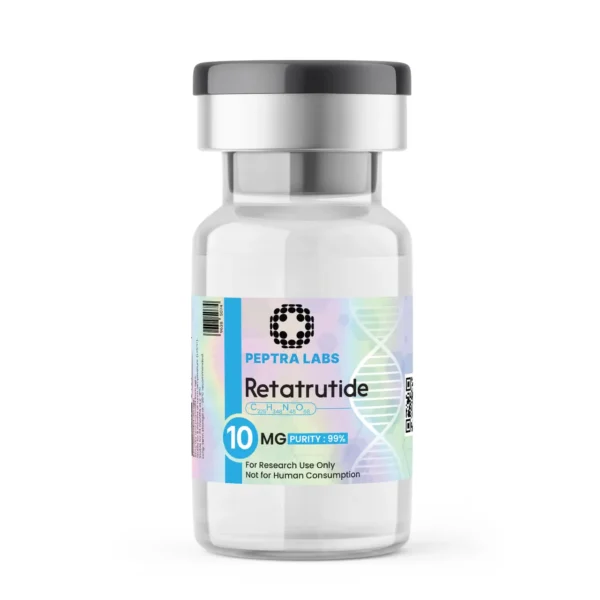 Peptra Labs Retatrutide 10 mg research vial, 99 percent purity
