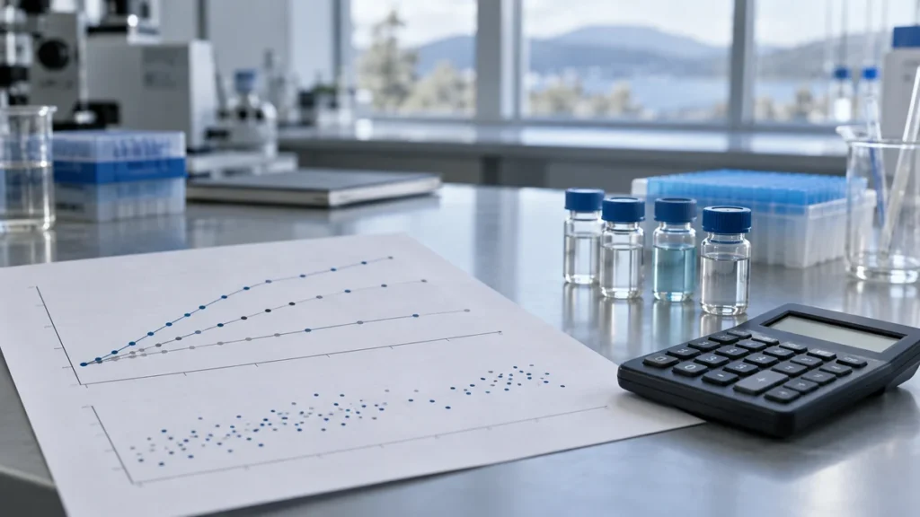 Pharmakovigilanzanalyse mit Forschungsfläschchen und Labordiagramm