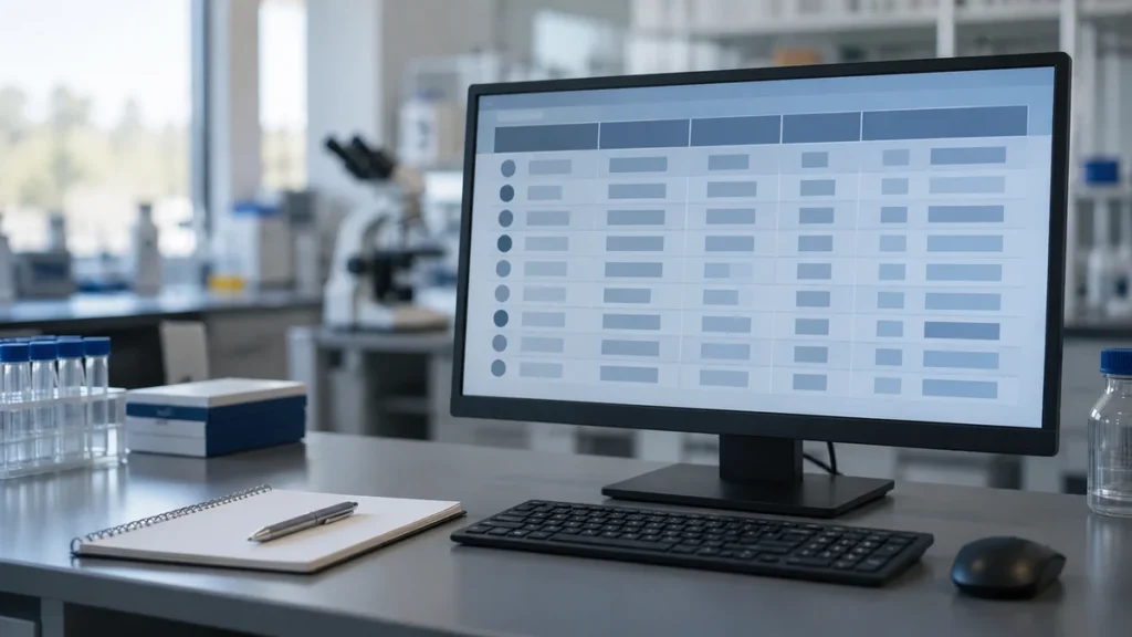 Tabelle klinischer Forschungsdaten auf einem Monitor